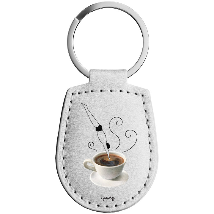 Portachiavi in pelle Caffè dell'album Creatività su portachiavi di GiuliaEffe con anello in metallo, Disponibili in 6 Colori, Stampa di Alta Qualità