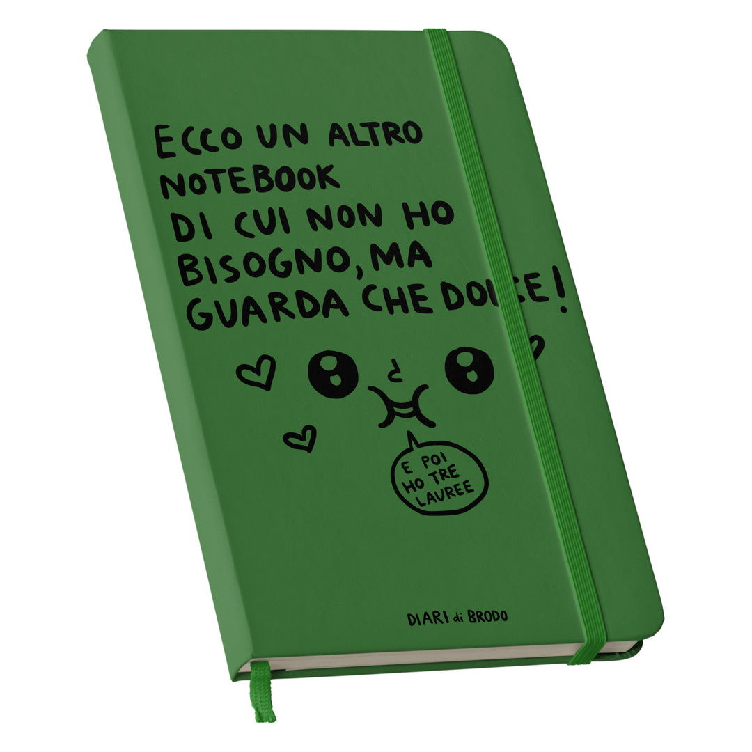 Taccuino Un'altro Notebook di cui non ho bisogno dell'album Me lo segno di Diari di brodo: copertina soft touch in 8 colori, con chiusura e segnalibro coordinati
