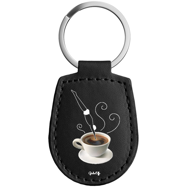 Portachiavi in pelle Caffè dell'album Creatività su portachiavi di GiuliaEffe con anello in metallo, Disponibili in 6 Colori, Stampa di Alta Qualità