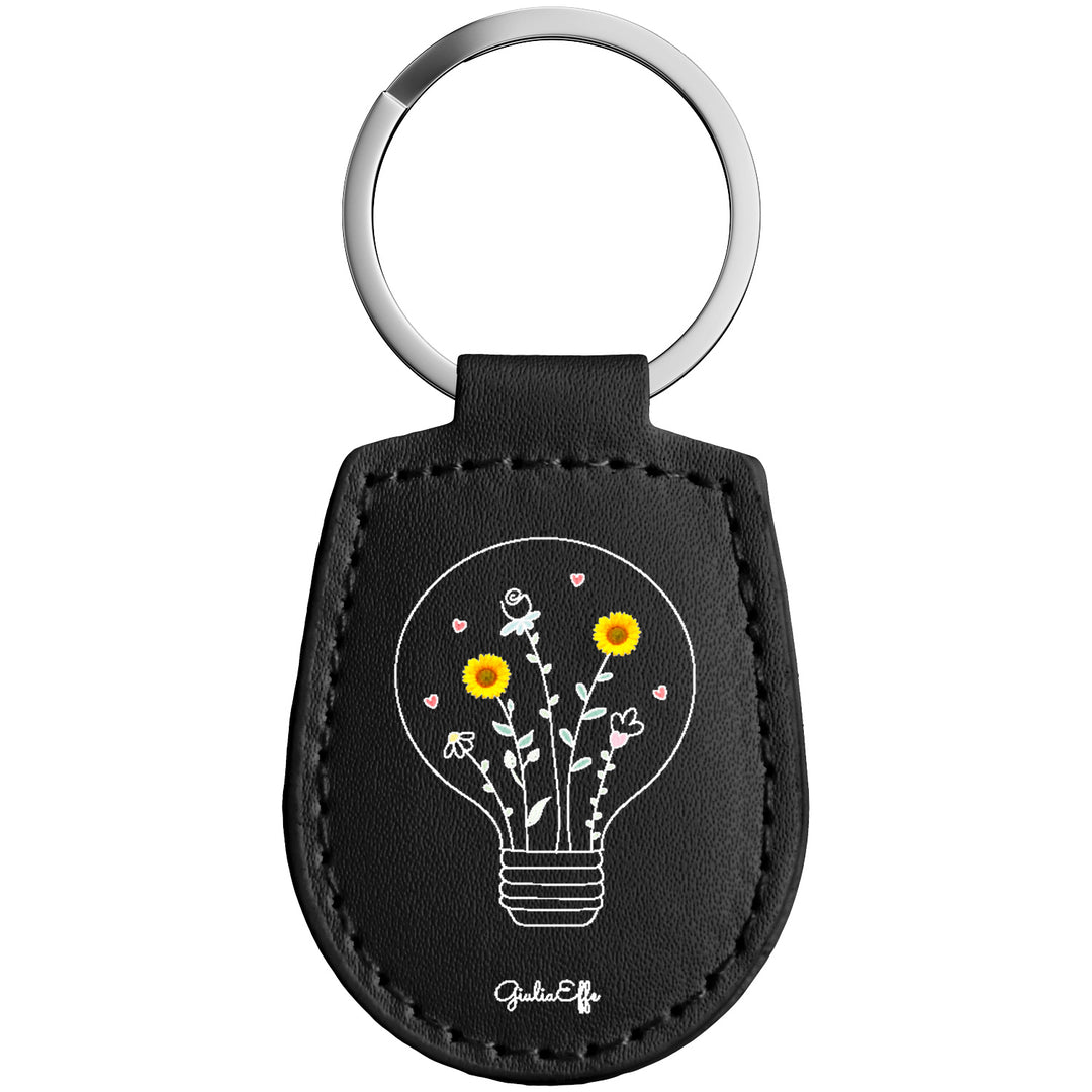 Portachiavi in pelle Lampadina dell'album Creatività su portachiavi di GiuliaEffe con anello in metallo, Disponibili in 6 Colori, Stampa di Alta Qualità