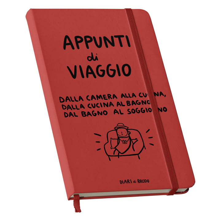 Taccuino Appunti di Viaggio dell'album Me lo segno di Diari di brodo: copertina soft touch in 8 colori, con chiusura e segnalibro coordinati