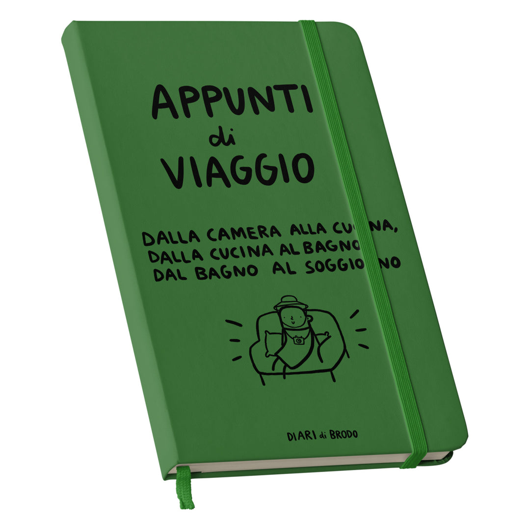 Taccuino Appunti di Viaggio dell'album Me lo segno di Diari di brodo: copertina soft touch in 8 colori, con chiusura e segnalibro coordinati