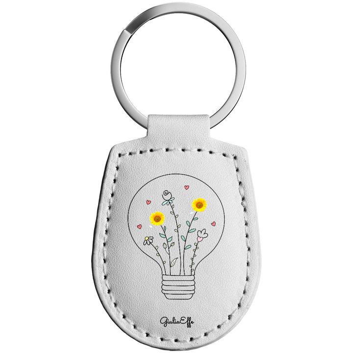 Portachiavi in pelle Lampadina dell'album Creatività su portachiavi di GiuliaEffe con anello in metallo, Disponibili in 6 Colori, Stampa di Alta Qualità