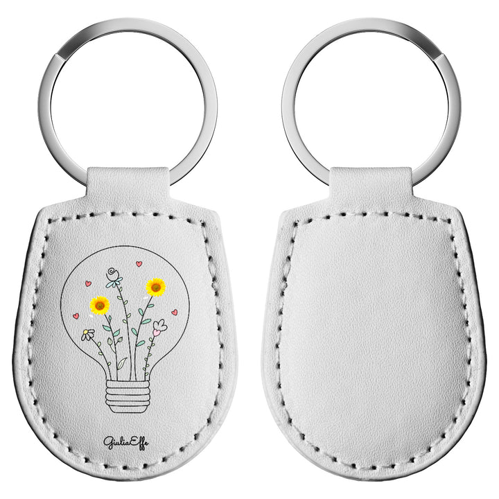 Portachiavi in pelle Lampadina dell'album Creatività su portachiavi di GiuliaEffe con anello in metallo, Disponibili in 6 Colori, Stampa di Alta Qualità