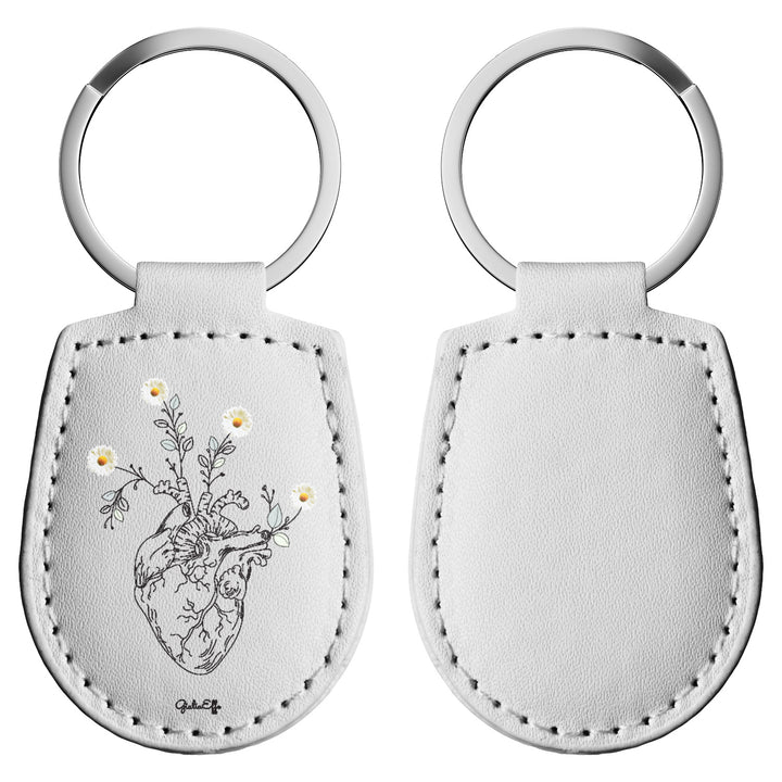 Portachiavi in pelle Cuore dell'album Creatività su portachiavi di GiuliaEffe con anello in metallo, Disponibili in 6 Colori, Stampa di Alta Qualità
