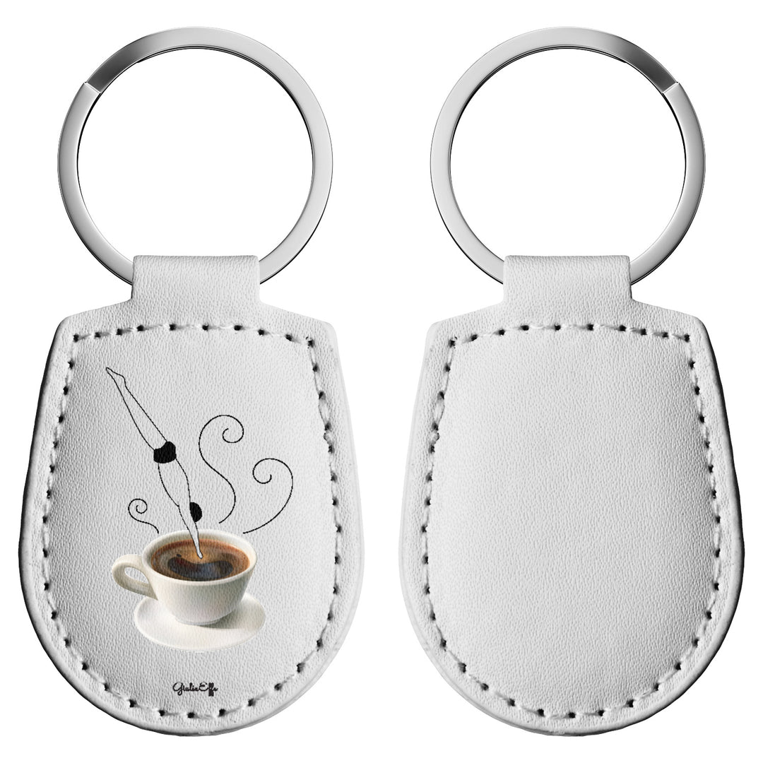 Portachiavi in pelle Caffè dell'album Creatività su portachiavi di GiuliaEffe con anello in metallo, Disponibili in 6 Colori, Stampa di Alta Qualità