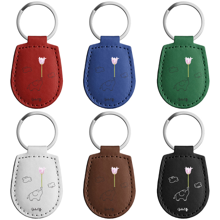 Portachiavi in pelle Elefante dell'album Creatività su portachiavi di GiuliaEffe con anello in metallo, Disponibili in 6 Colori, Stampa di Alta Qualità