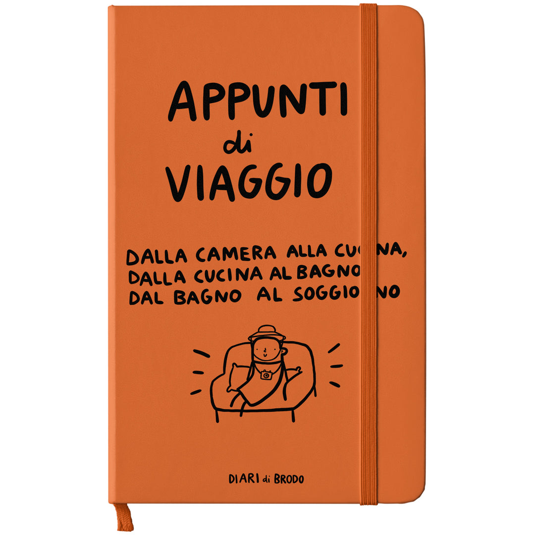 Taccuino Appunti di Viaggio dell'album Me lo segno di Diari di brodo: copertina soft touch in 8 colori, con chiusura e segnalibro coordinati