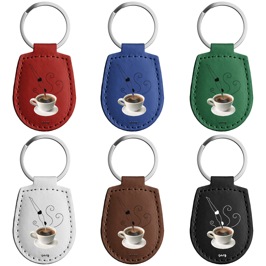 Portachiavi in pelle Caffè dell'album Creatività su portachiavi di GiuliaEffe con anello in metallo, Disponibili in 6 Colori, Stampa di Alta Qualità