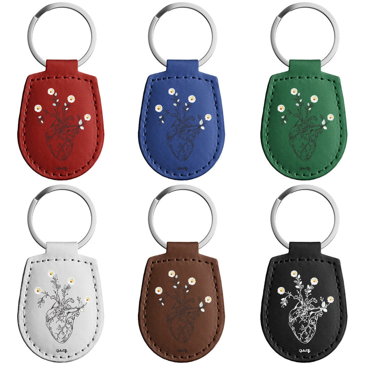 Portachiavi in pelle Cuore dell'album Creatività su portachiavi di GiuliaEffe con anello in metallo, Disponibili in 6 Colori, Stampa di Alta Qualità