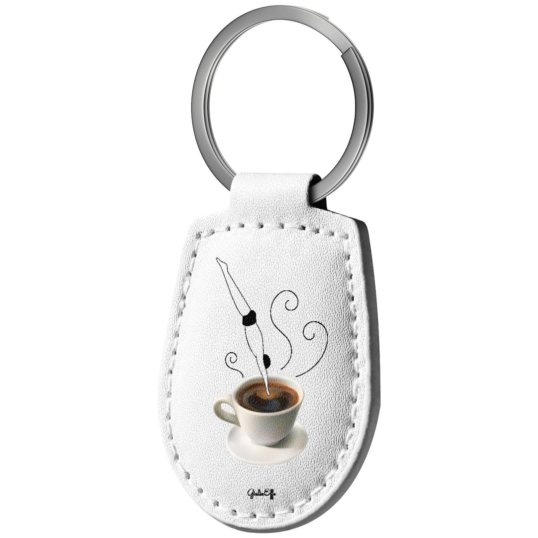 Portachiavi in pelle Caffè dell'album Creatività su portachiavi di GiuliaEffe con anello in metallo, Disponibili in 6 Colori, Stampa di Alta Qualità