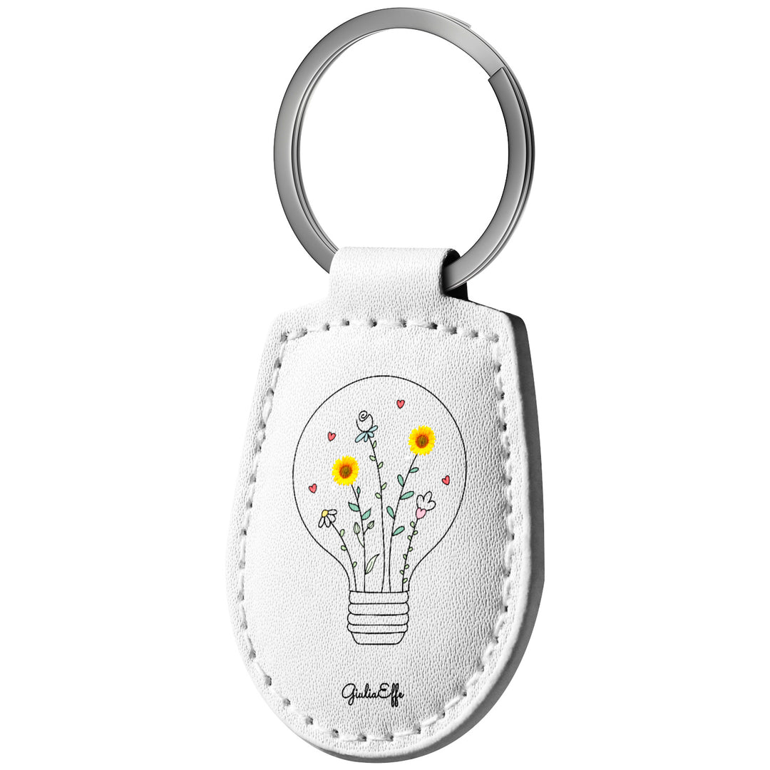 Portachiavi in pelle Lampadina dell'album Creatività su portachiavi di GiuliaEffe con anello in metallo, Disponibili in 6 Colori, Stampa di Alta Qualità