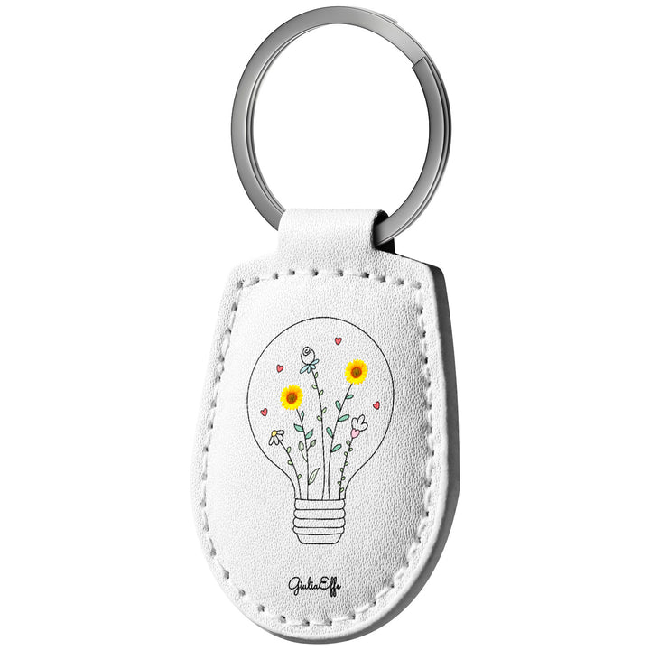 Portachiavi in pelle Lampadina dell'album Creatività su portachiavi di GiuliaEffe con anello in metallo, Disponibili in 6 Colori, Stampa di Alta Qualità