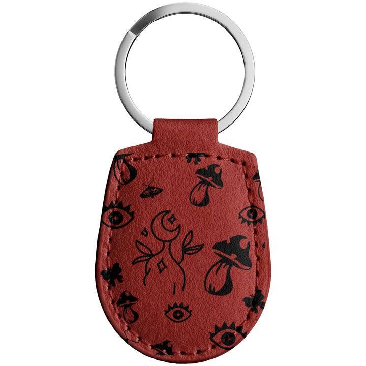 Portachiavi in pelle Goth dell'album Witchy Keychain di WonderValy con anello in metallo, Disponibili in 6 Colori, Stampa di Alta Qualità