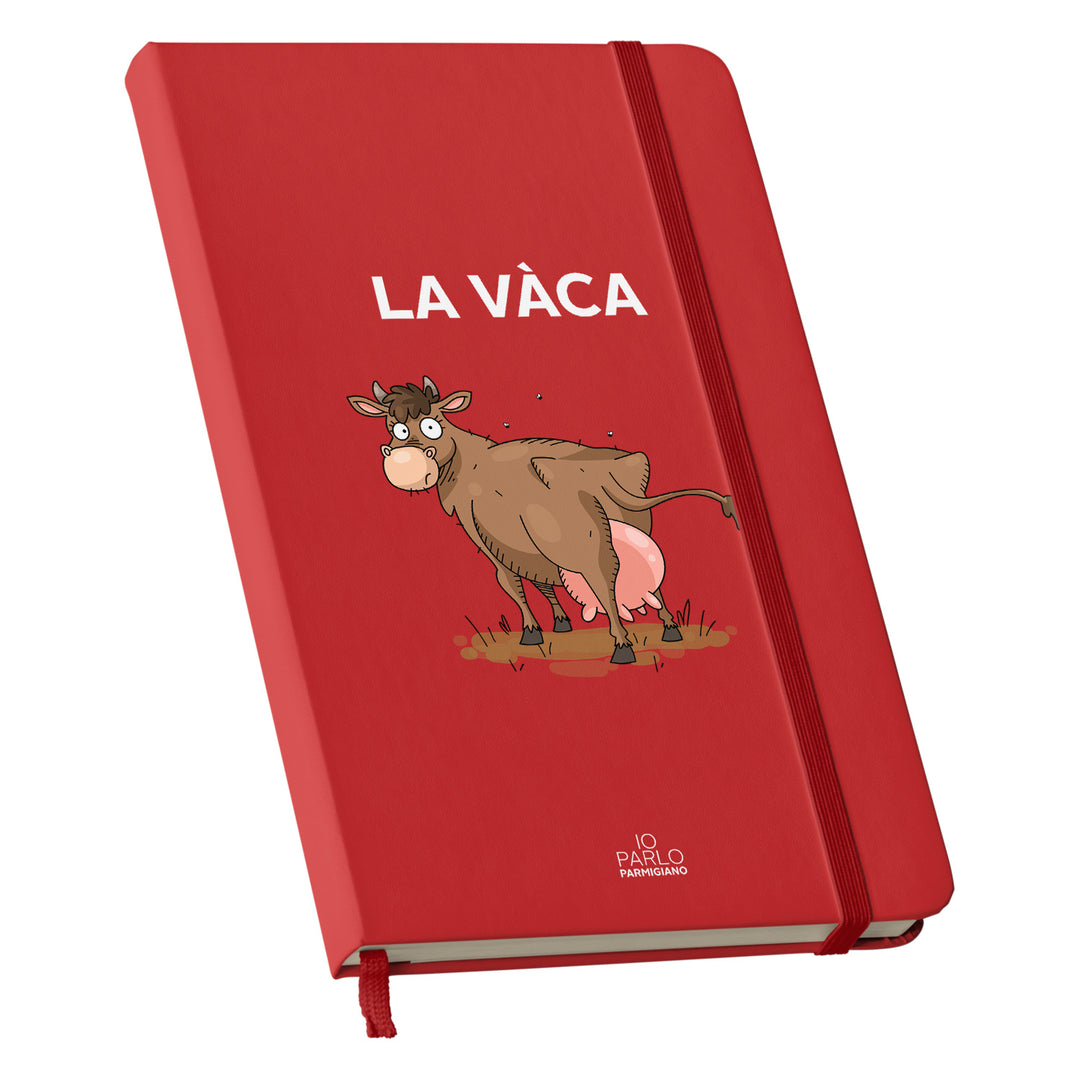 Taccuino LA VÀCA dell'album LÌNNEA BÉSTJI di Io parlo parmigiano: copertina soft touch in 8 colori, con chiusura e segnalibro coordinati