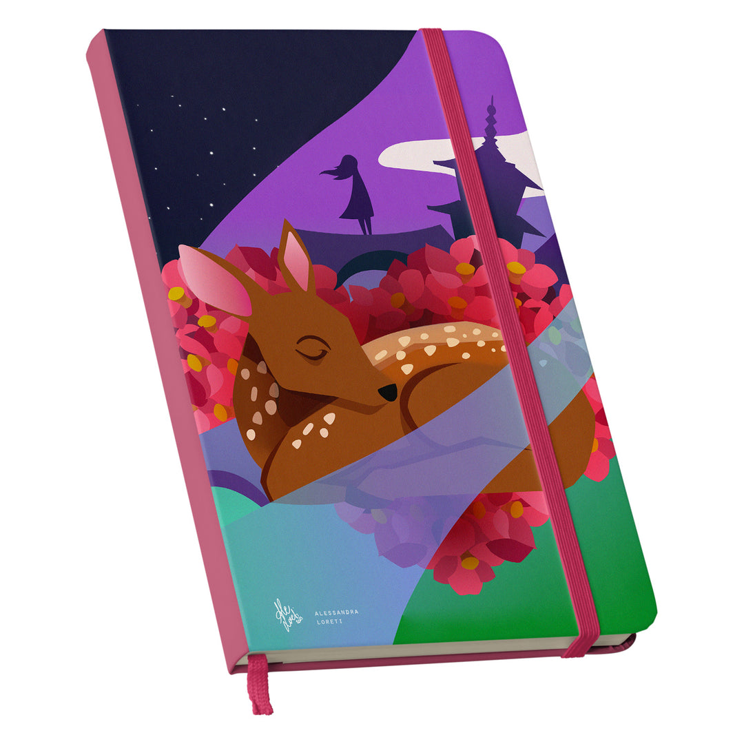 Taccuino Nara dell'album Japan Vibes Taccuini di Alessandra Loreti: copertina soft touch in 8 colori, con chiusura e segnalibro coordinati