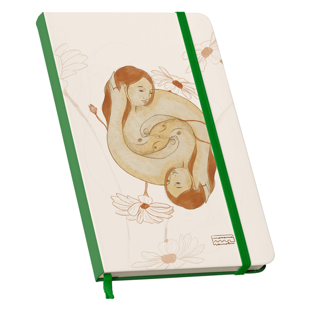 Taccuino Abbi cura dell'album Ama di Marianna Sansolini illustra: copertina soft touch in 8 colori, con chiusura e segnalibro coordinati