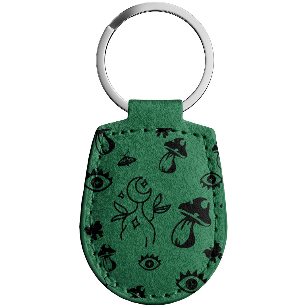 Portachiavi in pelle Goth dell'album Witchy Keychain di WonderValy con anello in metallo, Disponibili in 6 Colori, Stampa di Alta Qualità