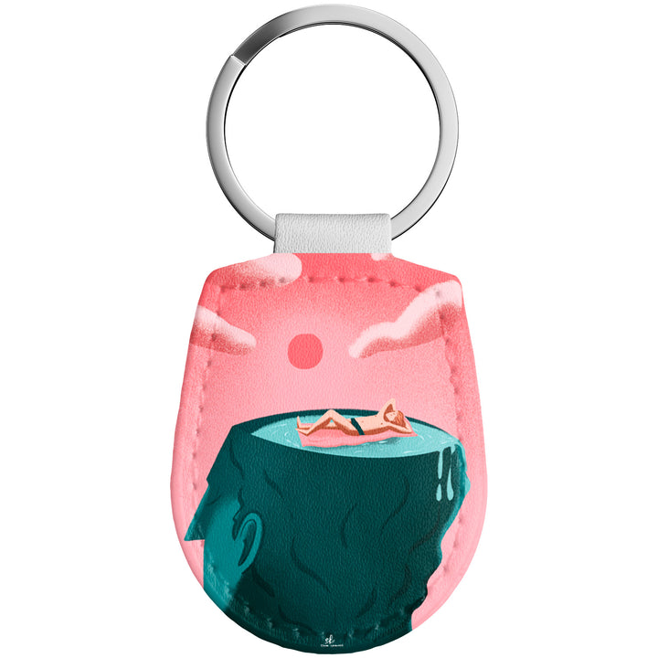 Portachiavi in pelle Testa vacanza dell'album Immagina, ovunque di Elisa Lanconelli con anello in metallo, Disponibili in 6 Colori, Stampa di Alta Qualità