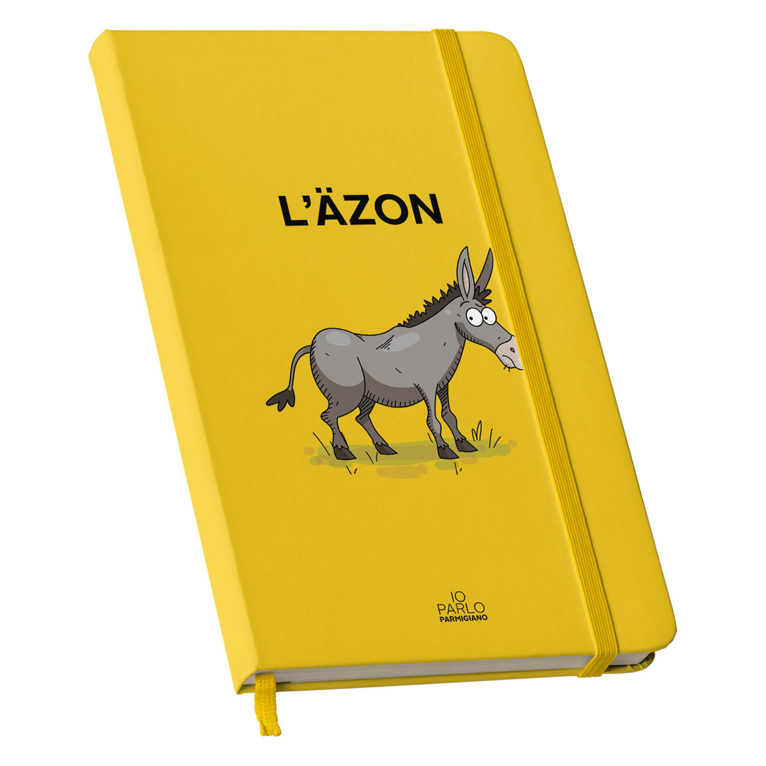 Taccuino L'ÄZON dell'album LÌNNEA BÉSTJI di Io parlo parmigiano: copertina soft touch in 8 colori, con chiusura e segnalibro coordinati