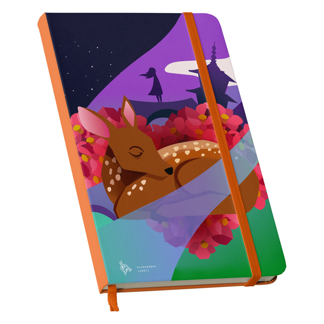 Taccuino Nara dell'album Japan Vibes Taccuini di Alessandra Loreti: copertina soft touch in 8 colori, con chiusura e segnalibro coordinati