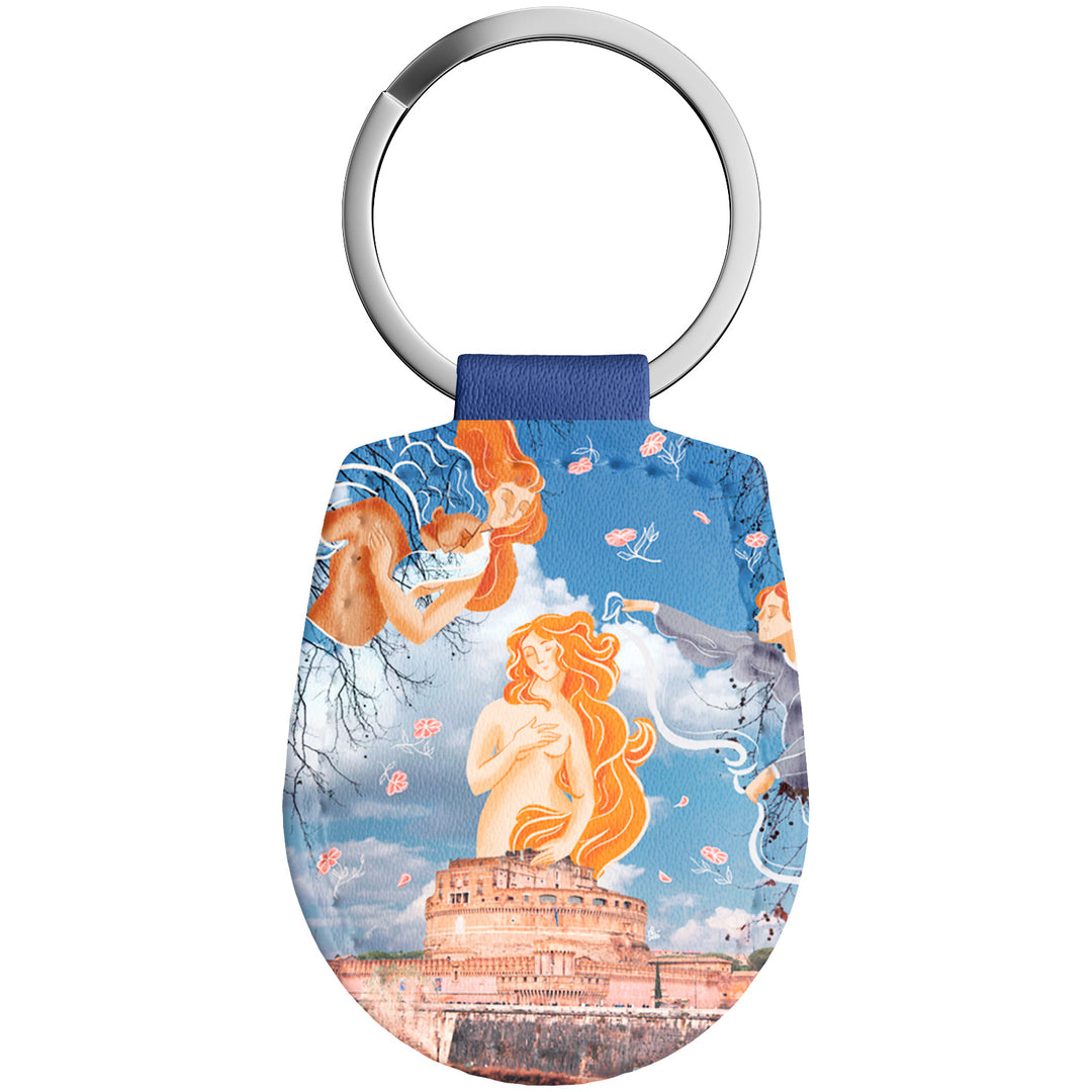 Portachiavi in pelle Roma dell'album Immagina, ovunque di Elisa Lanconelli con anello in metallo, Disponibili in 6 Colori, Stampa di Alta Qualità