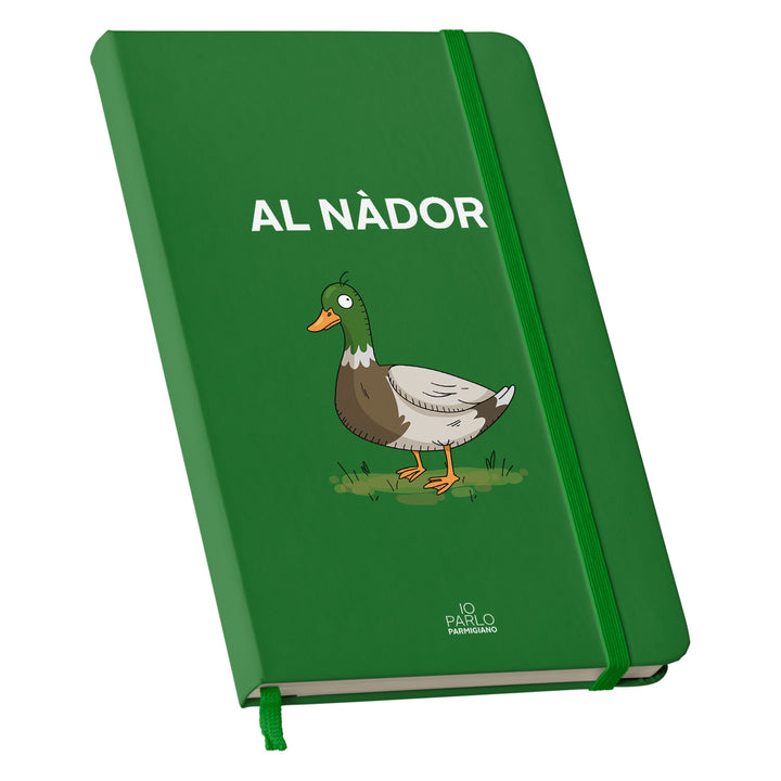Taccuino AL NÀDOR dell'album LÌNNEA BÉSTJI di Io parlo parmigiano: copertina soft touch in 8 colori, con chiusura e segnalibro coordinati