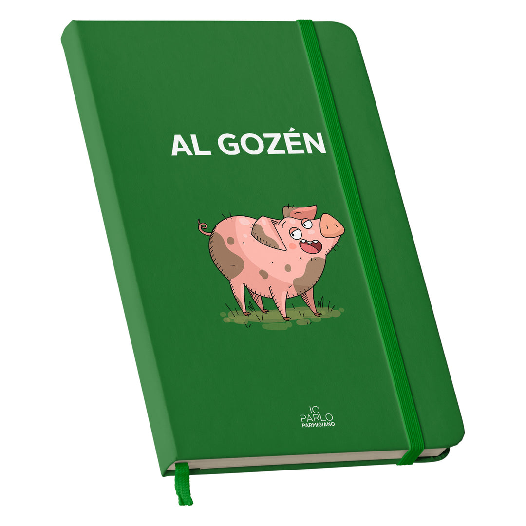 Taccuino AL GOZÉN dell'album LÌNNEA BÉSTJI di Io parlo parmigiano: copertina soft touch in 8 colori, con chiusura e segnalibro coordinati