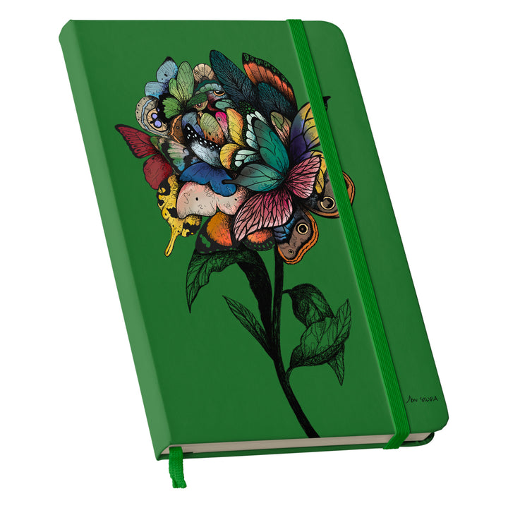 Taccuino Fiorire dell'album Taccuini blu di Blulimone: copertina soft touch in 8 colori, con chiusura e segnalibro coordinati