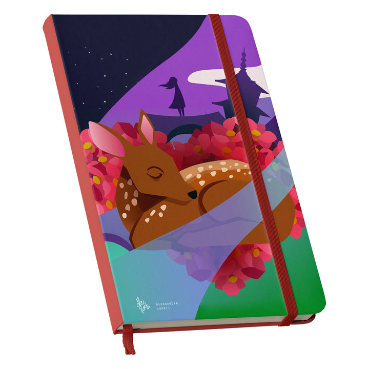 Taccuino Nara dell'album Japan Vibes Taccuini di Alessandra Loreti: copertina soft touch in 8 colori, con chiusura e segnalibro coordinati