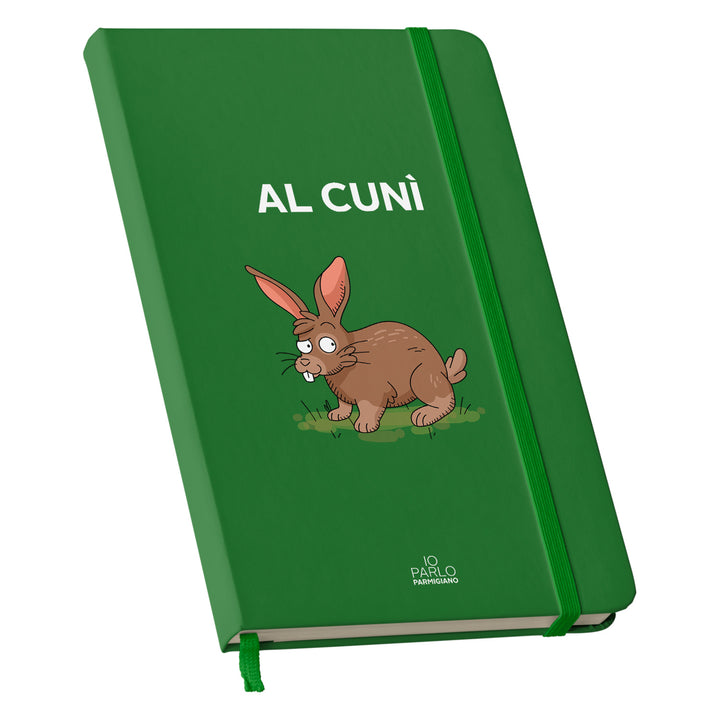 Taccuino AL CUNÌ dell'album LÌNNEA BÉSTJI di Io parlo parmigiano: copertina soft touch in 8 colori, con chiusura e segnalibro coordinati