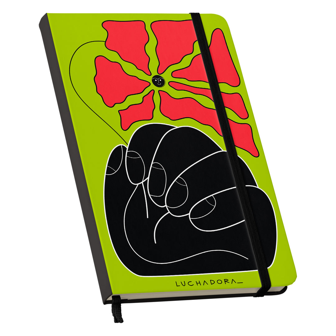 Taccuino Un fiore dell'album TADAN! di LUCHADORA: copertina soft touch in 8 colori, con chiusura e segnalibro coordinati