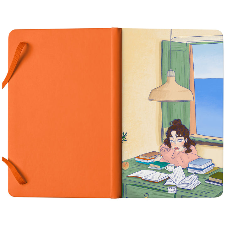 Taccuino Sfondo dell'album Thinker su carta di Charlotte Le Bleu: copertina soft touch in 8 colori, con chiusura e segnalibro coordinati