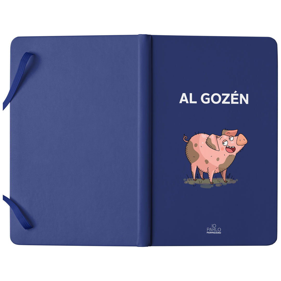 Taccuino AL GOZÉN dell'album LÌNNEA BÉSTJI di Io parlo parmigiano: copertina soft touch in 8 colori, con chiusura e segnalibro coordinati