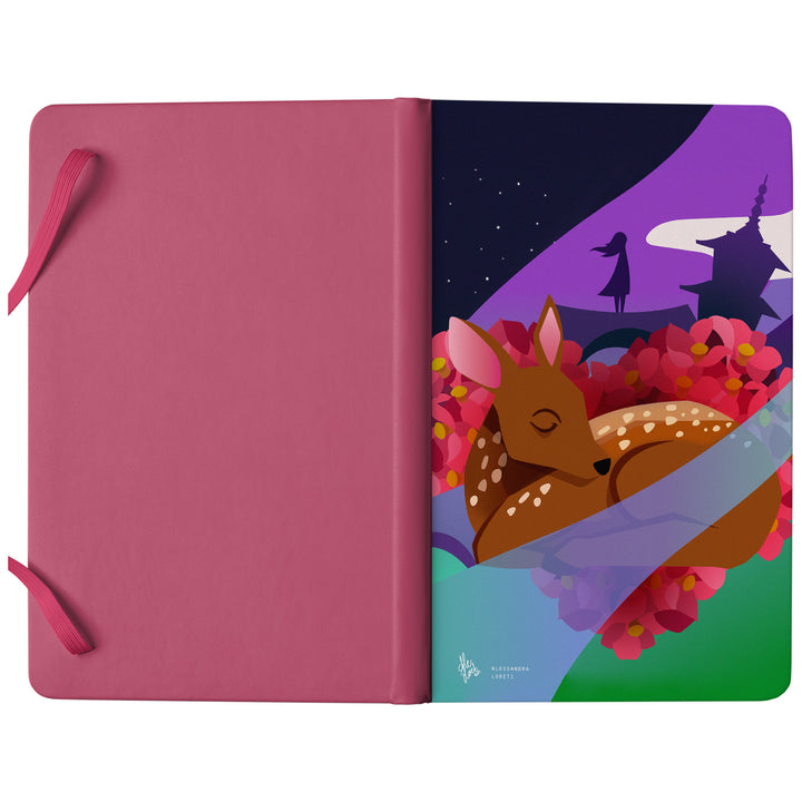 Taccuino Nara dell'album Japan Vibes Taccuini di Alessandra Loreti: copertina soft touch in 8 colori, con chiusura e segnalibro coordinati