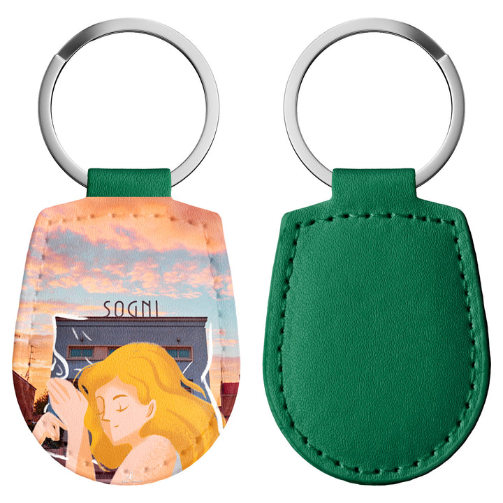 Portachiavi in pelle Tresigallo dell'album Immagina, ovunque di Elisa Lanconelli con anello in metallo, Disponibili in 6 Colori, Stampa di Alta Qualità