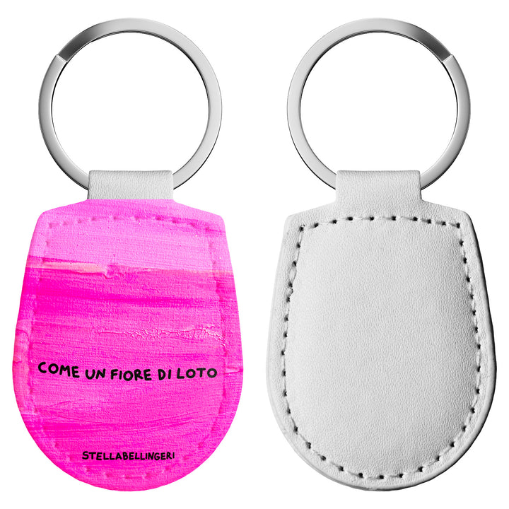 Portachiavi in pelle Come un fiore di loto dell'album Therapy Keyring di Stella Bellingeri con anello in metallo, Disponibili in 6 Colori, Stampa di Alta Qualità