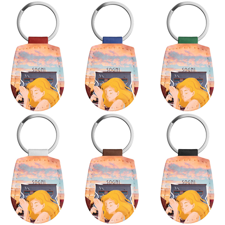 Portachiavi in pelle Tresigallo dell'album Immagina, ovunque di Elisa Lanconelli con anello in metallo, Disponibili in 6 Colori, Stampa di Alta Qualità