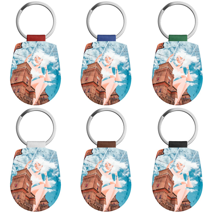 Portachiavi in pelle Ferrara dell'album Immagina, ovunque di Elisa Lanconelli con anello in metallo, Disponibili in 6 Colori, Stampa di Alta Qualità