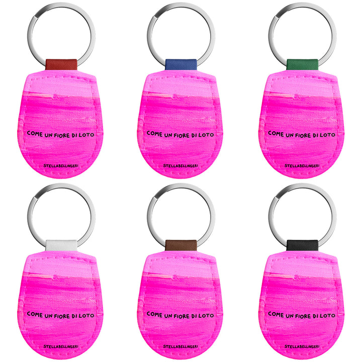 Portachiavi in pelle Come un fiore di loto dell'album Therapy Keyring di Stella Bellingeri con anello in metallo, Disponibili in 6 Colori, Stampa di Alta Qualità