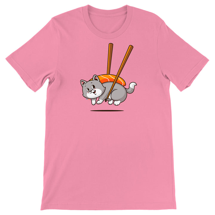 Maglietta Gattino con Sushi dell'album Gatti adorabili kawaii di Ideandoo, T-Shirt uomo donna e bambino a maniche corte in cotone con girocollo