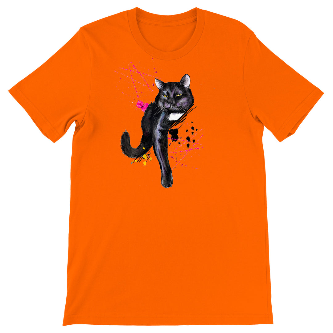 Maglietta Gatto Nero dell'album Gatti adorabili kawaii di Ideandoo, T-Shirt uomo donna e bambino a maniche corte in cotone con girocollo
