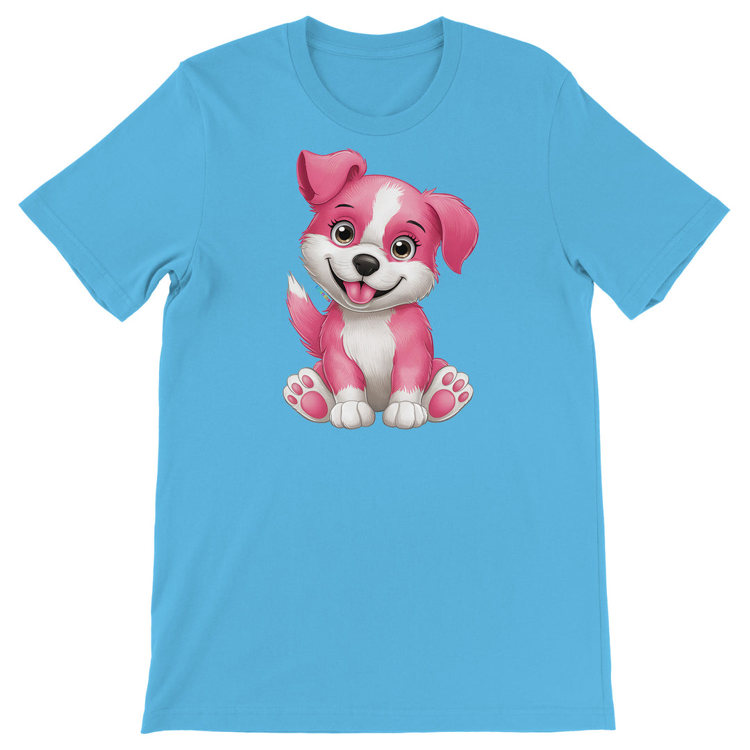 Maglietta Cane rosa dell'album Dolci piccoli animali di Ideandoo, T-Shirt uomo donna e bambino a maniche corte in cotone con girocollo