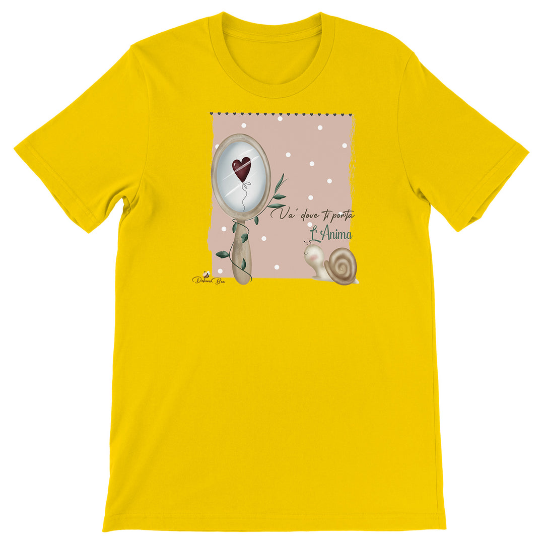 Maglietta Vai dove ti porta l'anima dell'album Il piccolo mondo di Debora Bee di Debora Bee, T-Shirt uomo donna e bambino a maniche corte in cotone con girocollo