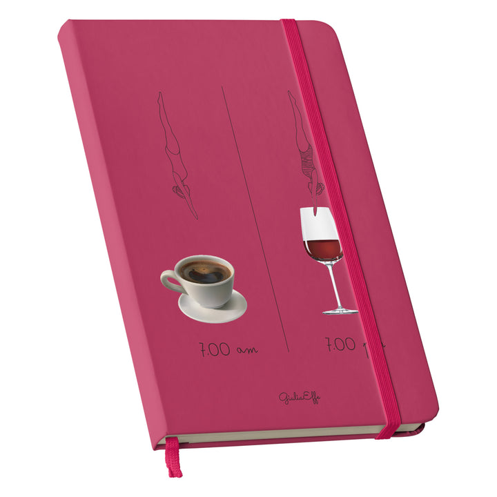 Taccuino 7 am 7 pm dell'album Creatività su carta di GiuliaEffe: copertina soft touch in 8 colori, con chiusura e segnalibro coordinati