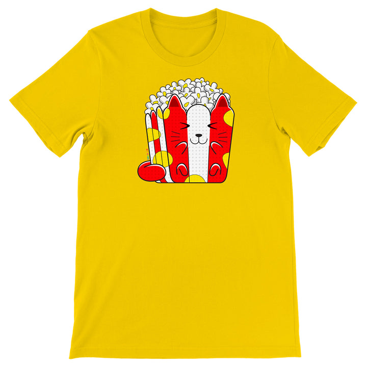 Maglietta Pop Corn dell'album Gatti adorabili kawaii di Ideandoo, T-Shirt uomo donna e bambino a maniche corte in cotone con girocollo