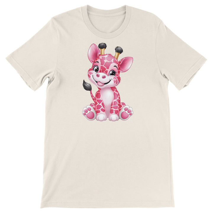 Maglietta Giraffa rosa dell'album Dolci piccoli animali di Ideandoo, T-Shirt uomo donna e bambino a maniche corte in cotone con girocollo