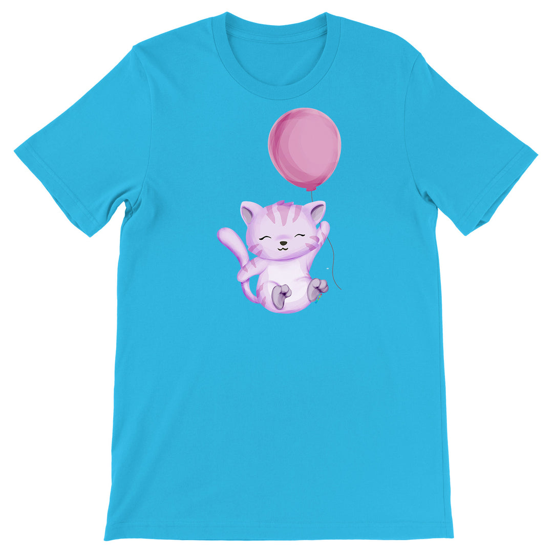 Maglietta Vola palloncino dell'album Gatti adorabili kawaii di Ideandoo, T-Shirt uomo donna e bambino a maniche corte in cotone con girocollo