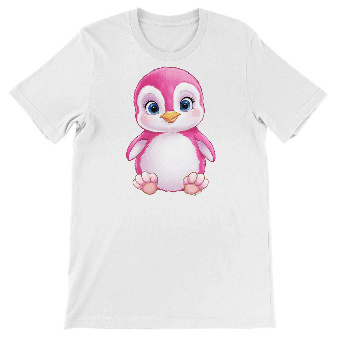 Maglietta Pinguino rosa dell'album Dolci piccoli animali di Ideandoo, T-Shirt uomo donna e bambino a maniche corte in cotone con girocollo