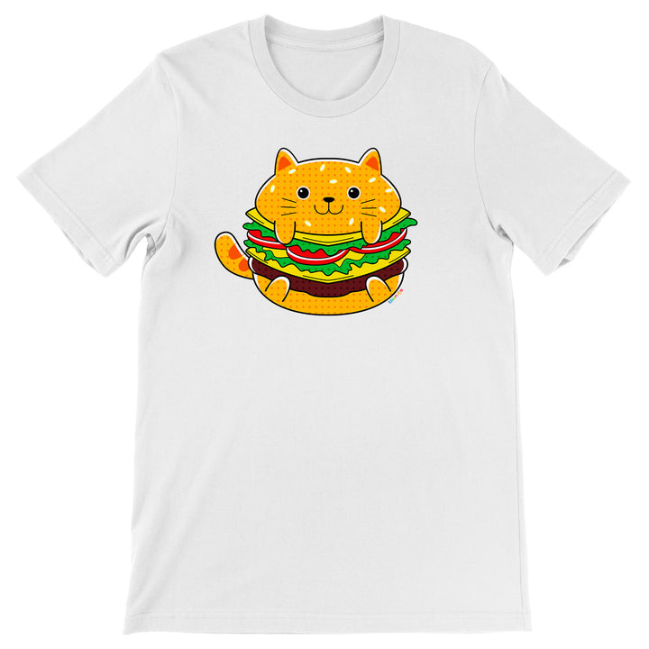 Maglietta Hamburger dell'album Gatti adorabili kawaii di Ideandoo, T-Shirt uomo donna e bambino a maniche corte in cotone con girocollo
